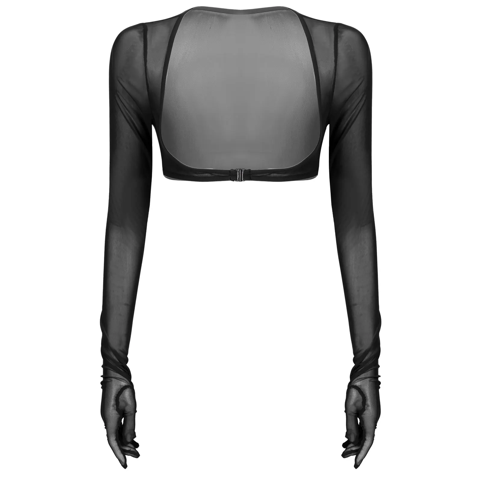thumbnail image 1 of Camisetas transparentes con guantes abiertos en el pecho para mujer, camisetas de manga larga con hebilla frontal abierta, camisetas de malla para mujer, camisetas para discoteca, 1 of 5