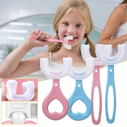 Hot Selling Kids Toothbrush U-Shape Infant Toothbrush with Handle Silicone Oral Care Cleaning Brush for Baby Gifts For 2-12 Ages