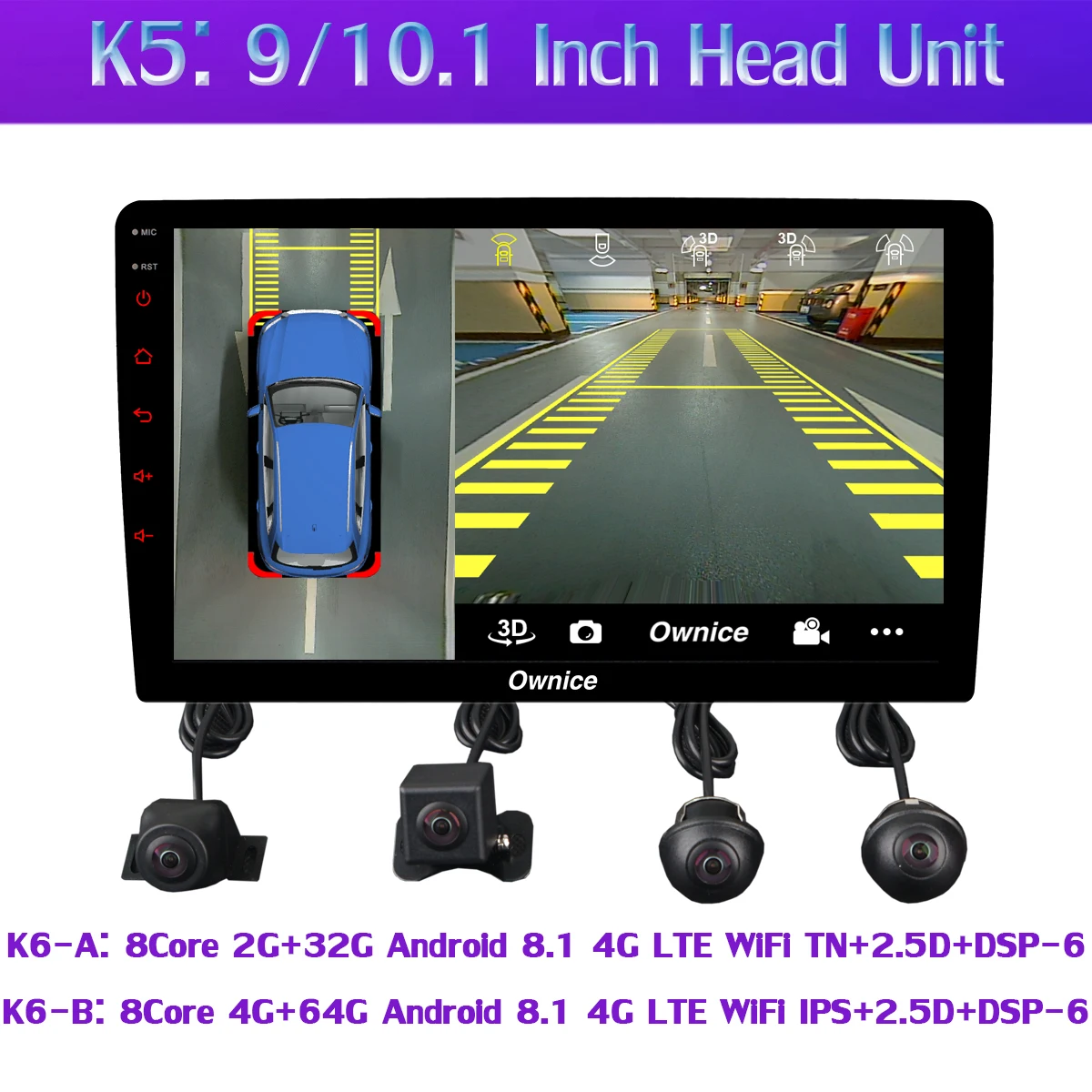 Ownice K5 360 ° панорамная система 4 × AHD DVR камера Android 7,1 6Core 2G+ 32G Автомобильный мультимедийный плеер Радио Стерео gps DSP CarPlay WiFi