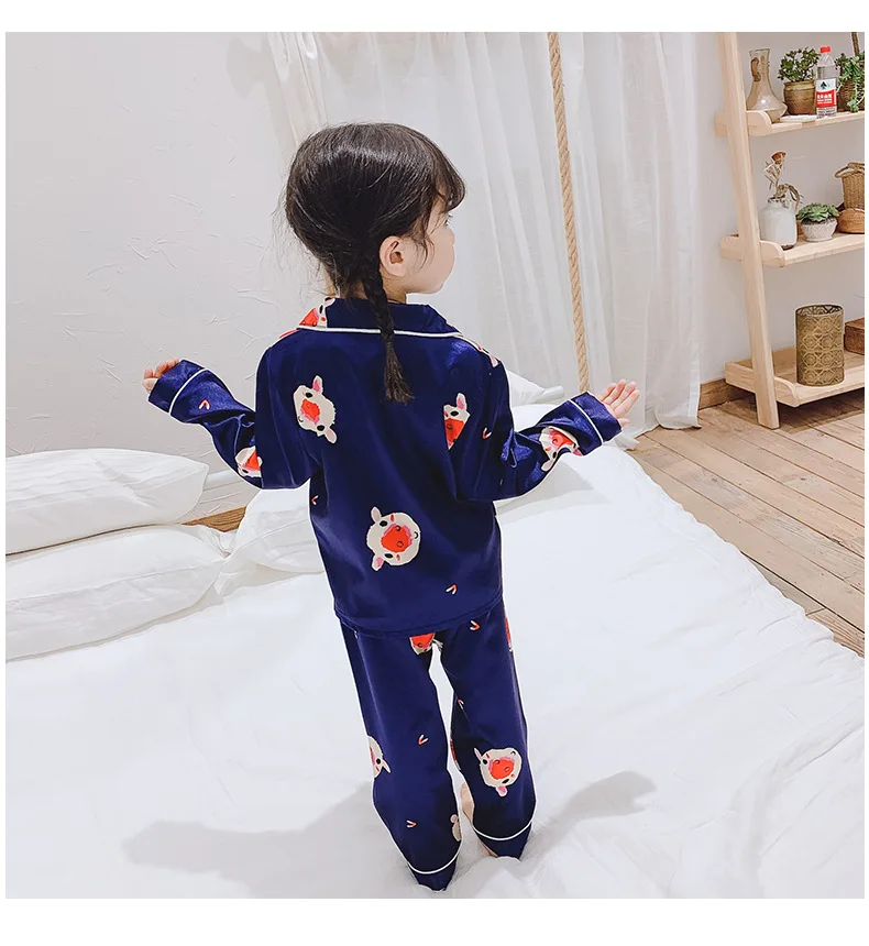 Girls Pajamas Autumn Winter Long Sleeve Children's Sleepwear Set Silk Pajamas Suit Boys Pyjamas Sets for Kids Tracksuit