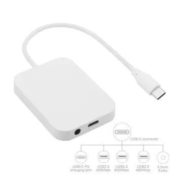 

Chenyang 3 Ports USB 2.0 Female & 3.5mm Earphone AUX Audio & PD Power to USB-C Type-C Adapter for Laptop Cell Phone Tablet