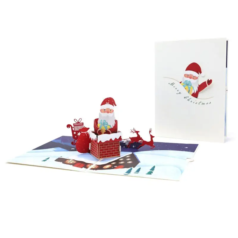 3D выдвижные поздравительные открытки с Санта-Клаусом приглашения конвертом для