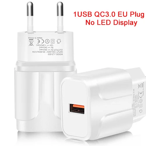 Светодиодный дисплей, 3 USB зарядного устройства QC3.0, 3 порта, быстрое зарядное устройство, штепсельная вилка европейского стандарта, зарядное устройство для мобильного телефона для samsung, iPhone, Xiaomi, дорожный настенный адаптер - Тип штекера: QC3.0 1USB NO LED