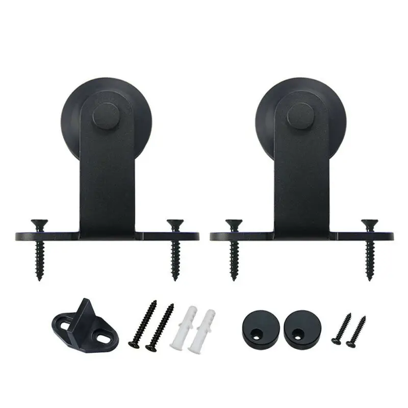 

Steel Sliding Barn Door Hardware Rollers Black Hanger Top Mounted Kit Set