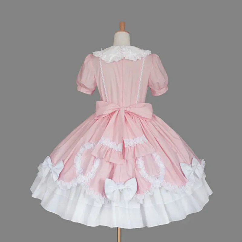 Kawaii/готическое платье в стиле Лолиты для девочек; розовое милое платье в стиле Лолиты с кружевным бантом в стиле ретро; платье в викторианском стиле с воротником «Питер Пэн»; Великолепная принцесса