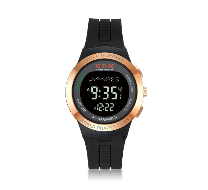 Muslim Watch with Azan Time Prayer Alarm and Qibla Direction Harameen Alfajr Wristwatch - Цвет: champagne BlackS.