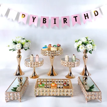 

4-8 Cake Decorating Supplies Crystals Cake Stand Cupcake Stand Wedding Plates Set Metal Round Party Dessert Display Decor Tray