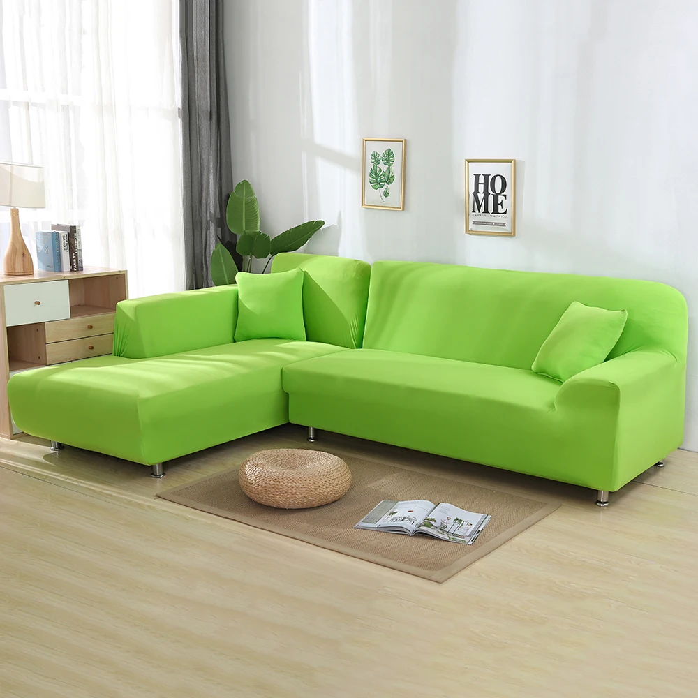 green Urijk Одноцветный плотный чехол для дивана для гостиной эластичный 2 шт. чехол для дивана в стиле L Секционный угловой диван - Цвет: green
