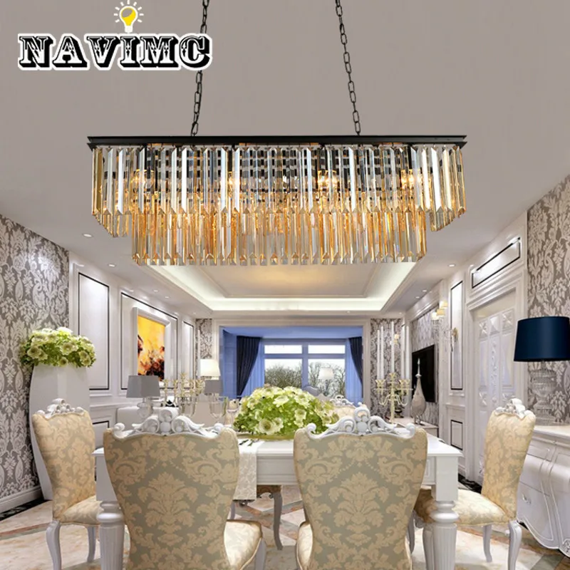 

Modern Rectangular Crystal Chandelier for Home Lighting Kitchen Bedroom Lamp