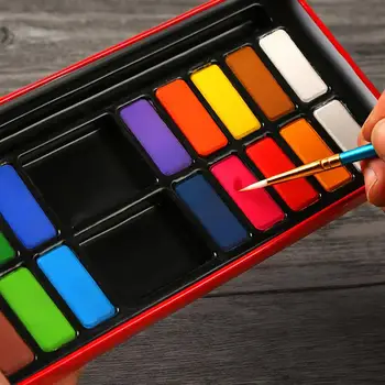 

18 colors set in Iron Box Painting Set With Brush Portable Soild Watercolor Paints for Artist School Student Watercolor pigment