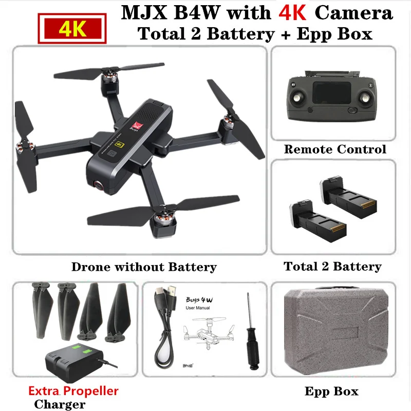 Большой Квадрокоптер MJX B4W gps Дроны с 5G wifi FPV 4K HD камера Анти-тряска 20 минут время полета 1,6 км Вертолет VS SG906 X12 Дрон - Цвет: Black 2B EPP Box