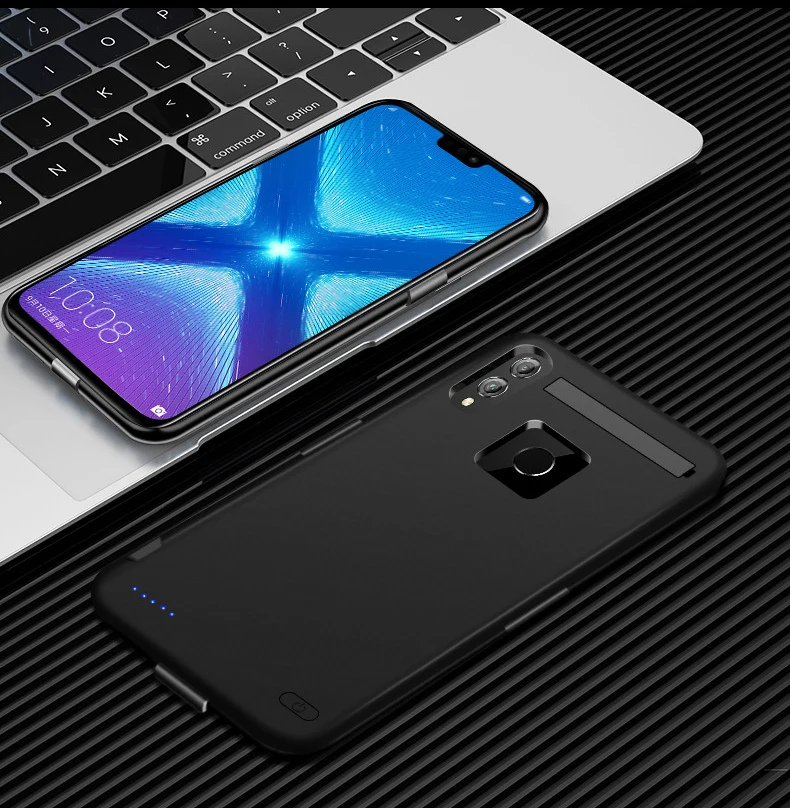 Для huawei Y9 Honor 8X зарядное устройство чехол внешний Силиконовый противоударный Аккумулятор Чехол для huawei Y7 Pro power Bank чехол - Цвет: Черный