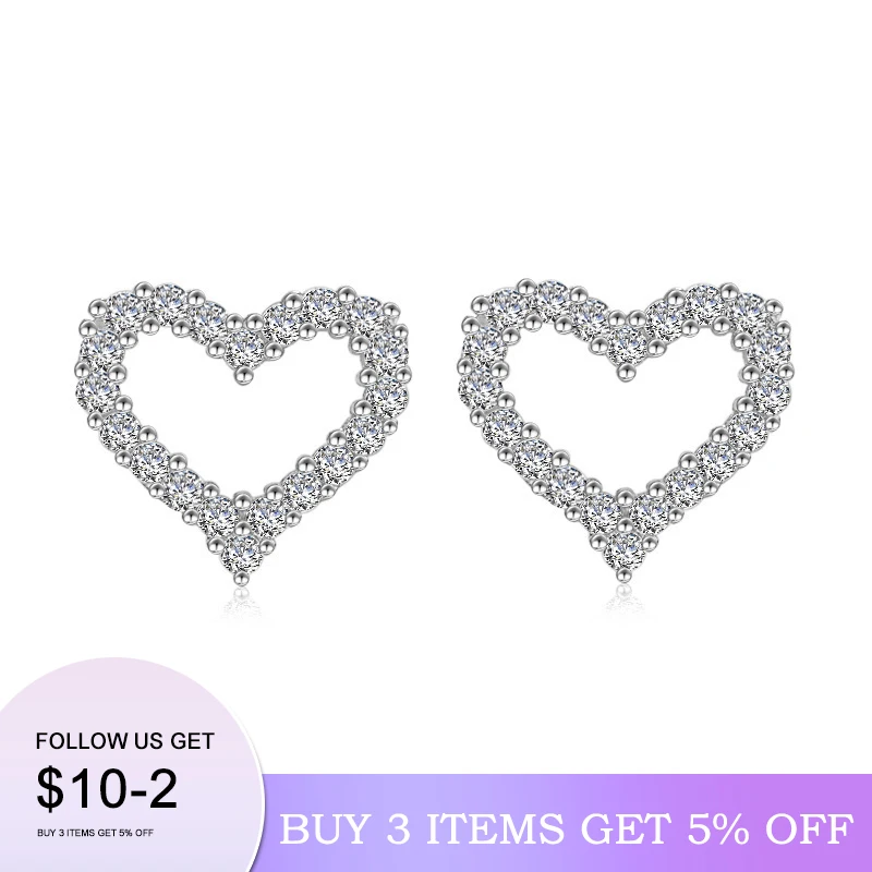 

Hot Sale 100% Real 925 Sterling Silver Classic Shiny Zircon Love Heart Earrings For Women Wedding Jewelry oorbellen