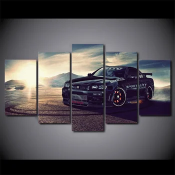 

5 Panel Cool Car Landscape HD Print Modern Canvas Wall Art Modular Canvas Painting Living Room Decorative Picture Frame