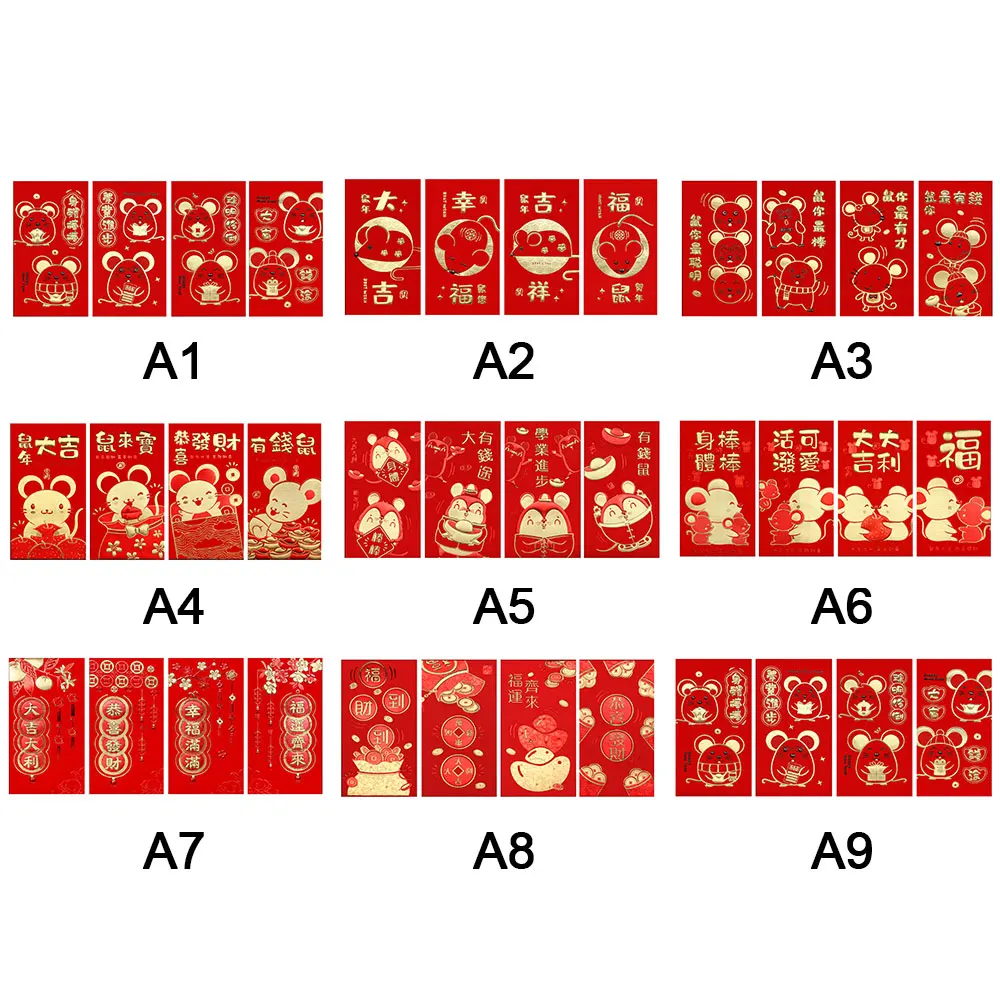16 шт.,, китайский год, красный конверт для денег, год крысы, пакет, сумка для детей, год, красный карман для студентов, подарок для детей
