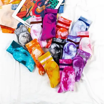 

New Men Women Socks Cotton Colorful Tie dyeing Funny Harajuku Skateboard Street Hip Hop Socks Couple Autumn Winter Socks