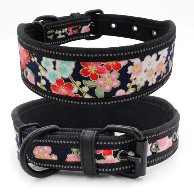 Reflective Puppy Big Dog Collar with Buckle Printing Adjustable Pet Collar for Small Medium Large Dogs Pitbull Leash Dog Chain 