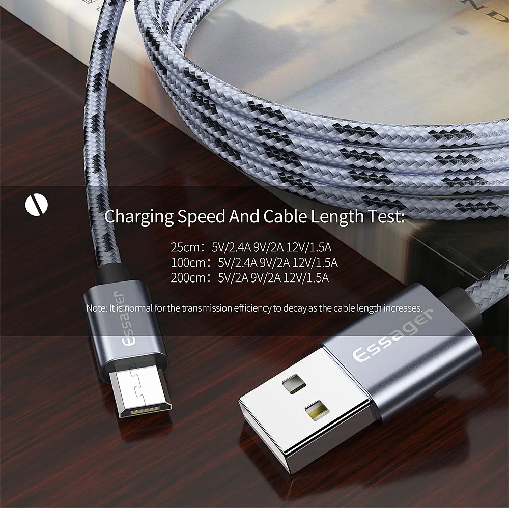 Essager светодиодный микро-usb кабель 2.4A быстрой зарядки для samsung Xiaomi Android мобильного телефона микро USB кабель для передачи данных-1 шт./2 м зарядный usb-шнур