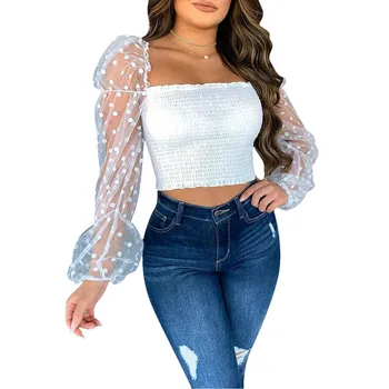 

Fashion Spring Femme Strapless Full Puff Sleeve T-shirts Casual Tops Slim Tees Plus Size Regular Clubwear Party Womens Clothing