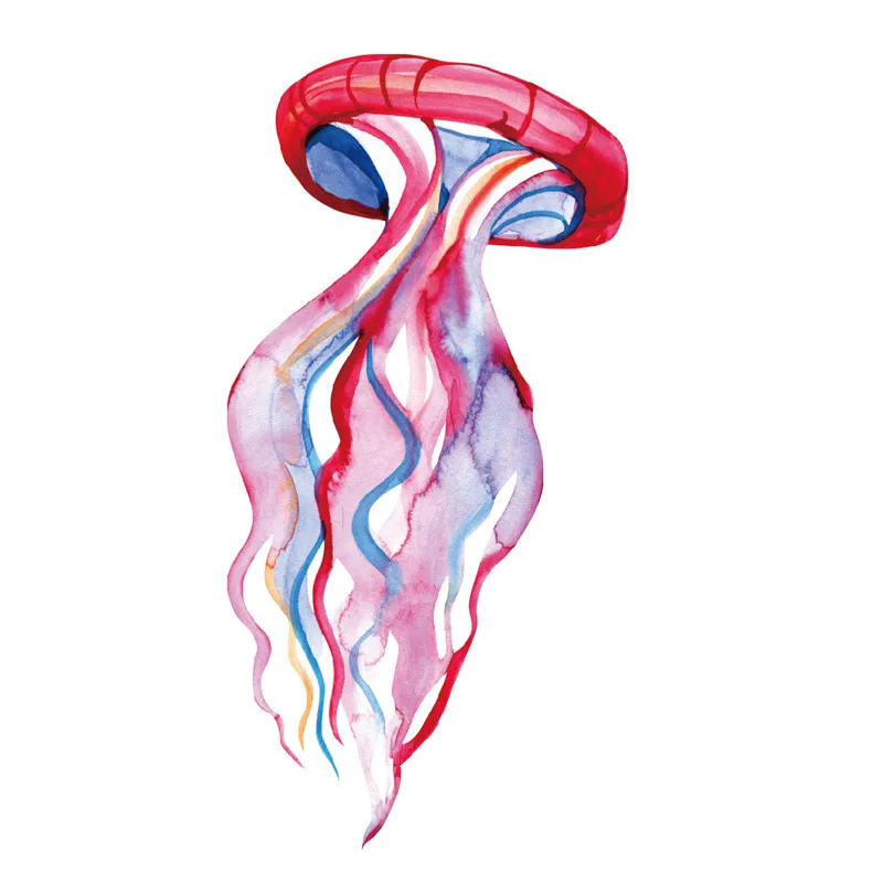 Watercolor Jellyfish Temporary Tattoo Sticker Waterproof Cartoon Kids Children Party Favor Decorations Arm Body Art 10.5X6cm | Красота и