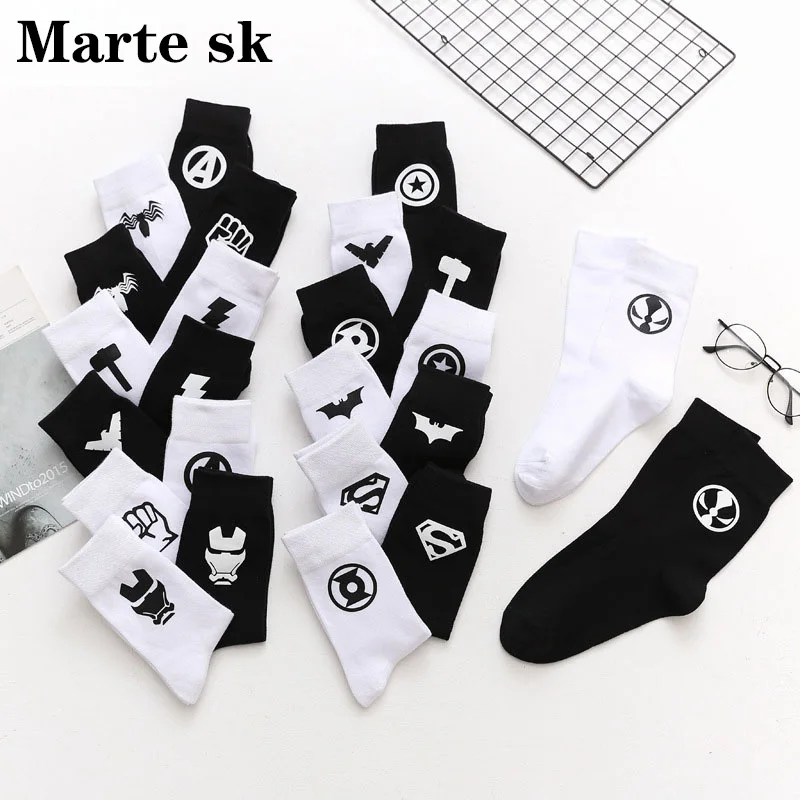 

Marvel Iron Man socks Avengers superman Captain America Spider Man COS personality casual funny novelty black men cotton sock