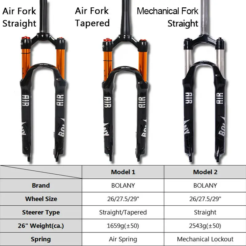 BOLANY MTB 2" Велосипедная вилка 27,5"/2" Корона Подвеска вилка воздушный шок 9 мм велосипед прямой/конический 1-1/8"