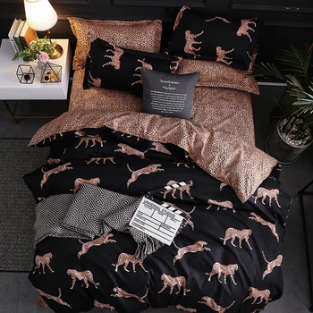 

European and American style leopard pattern goose pattern dark simple Home Textiles Bedding Set