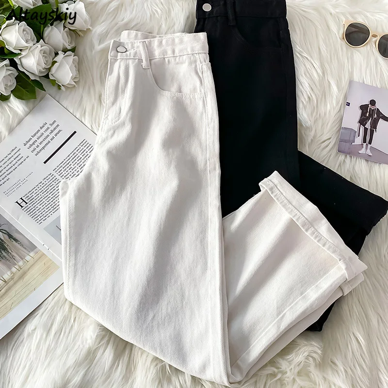 

High Waist Jeans Women Solid White Denim Wide Leg Trousers Autumn Baggy Unisex BF All-match Zipper-fly Streetwear Casual Retro