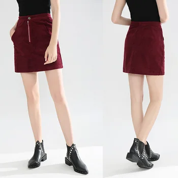 

Women Solid Color Zipper Skirts a Line High Waisted Pencil Skirt Casual Button Short Mini Casual Skirts