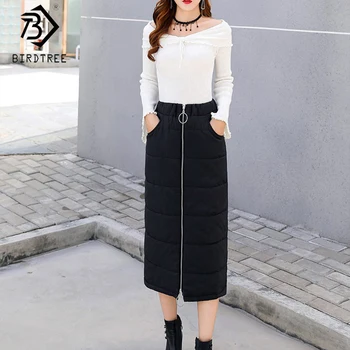 

2019 Winter New Arrival Women's Solid Down Skirt A-Line Zipper High Waist Pockets Thick And Warm Midi Casual Skirt B99613K