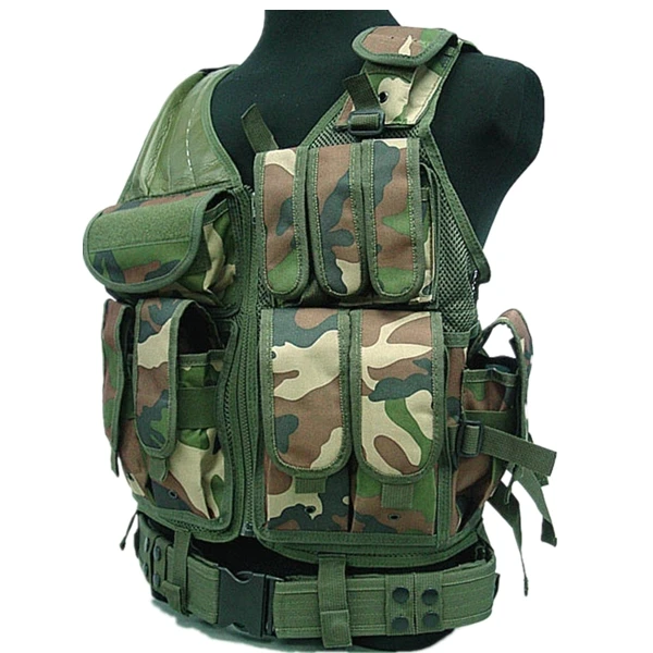 WOODLAND CAMO Мужская Уличная Боевая жилетка, легкий бронежилет, сетчатый дышащий жилет, жилетка для оружия, мешочки для кобуры, военная техника, тактический - Цвет: WOODLAND CAMO