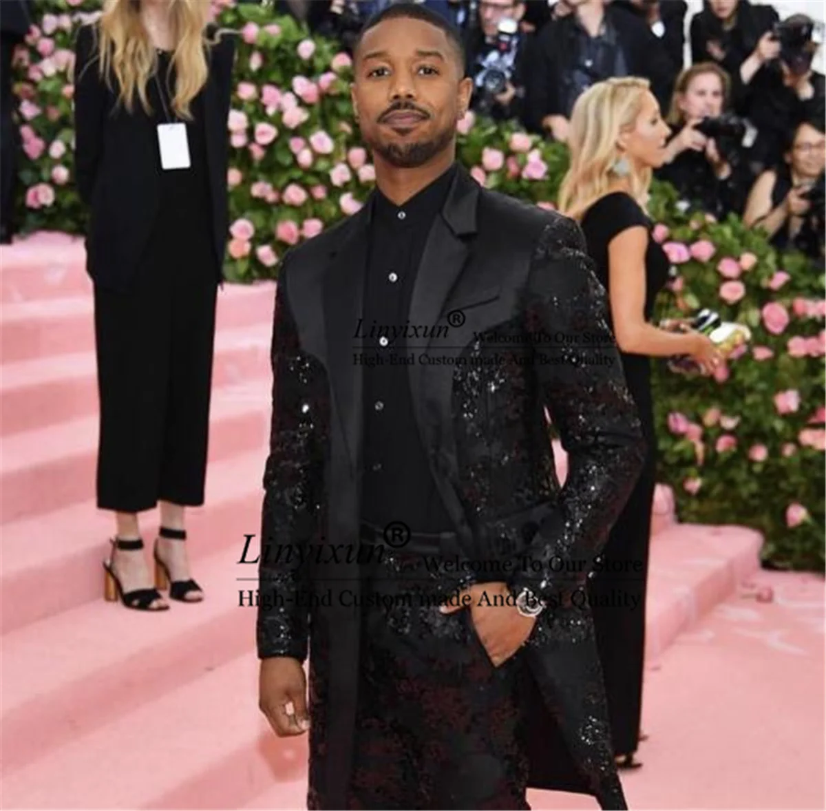 Luxury Groom Tuxedos Black Shinny Appliques Sequins Men's Wedding Suits Customized Long Prom Blazers Bridegroom Costume Homme 4