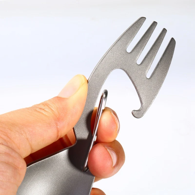 

3 in 1 Multi-Function Spoon Fork Carabiner Bottle Opener Outdoor Camping Picnic Tableware titanium Spoon Fork