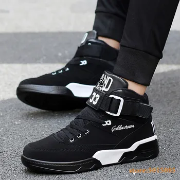 

High Top Sneakers Man Fashion Basketball Shoes Quality Leather Sports Shoes Casual Men Flats Shoes Male Wear-resistance Sneakers