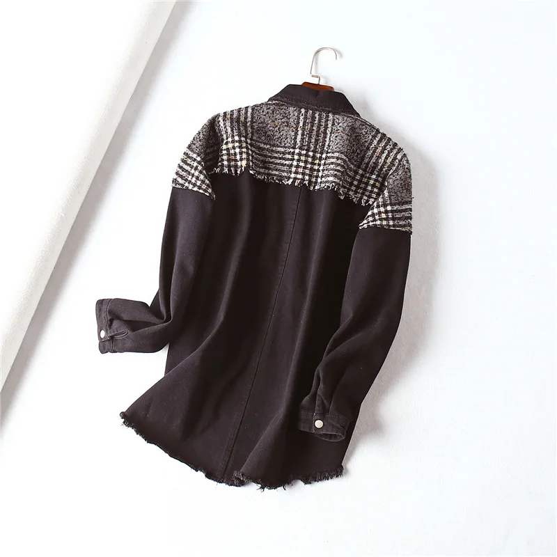 

Pd29 Autumn And Winter New Graceful Plaid Tweed Joint Loose Casual Fur Trim Denim Jacket Short Jacket Women's