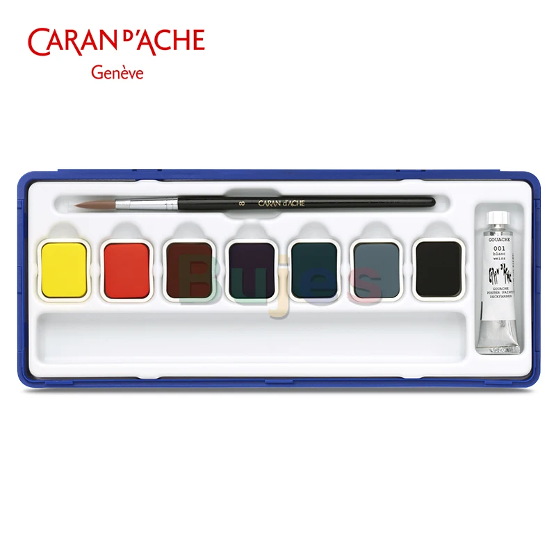 Caran Dache Gouache Studio Set Gouche Cake Paint Brush Metal Tin Artist Set  