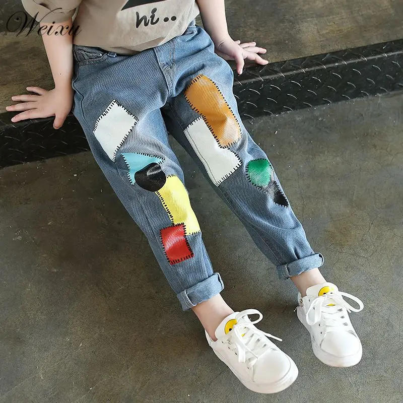 

Children's Pants Boys Girls Jeans Spring Baby Girls Colorful Patchwork Trousers Fashion Kids Clothes Ripped Jeans For Teen Boys