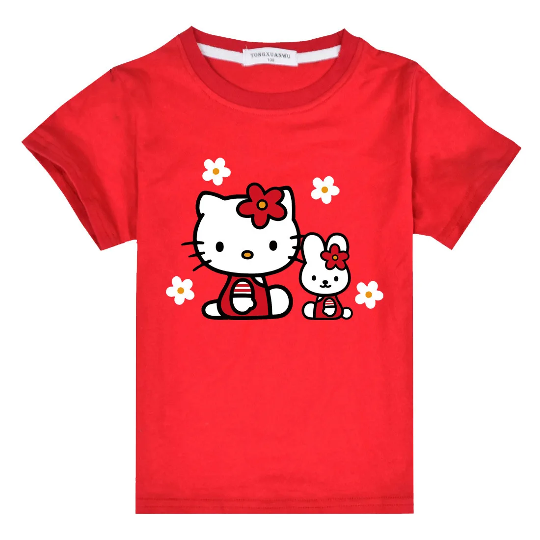 Traje de Hello Kitty para niños, Top con estampado de dibujos animados bonitos para niñas + Pantalones cortos, conjunto de dos piezas, camiseta de manga corta para niños + Pantalones deportivos para n