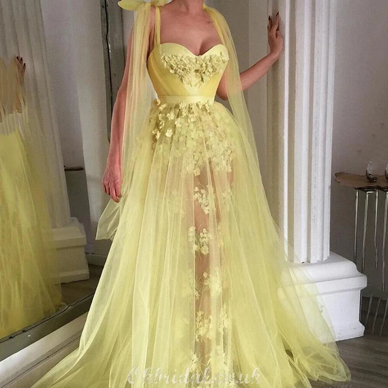 yellow tulle gown