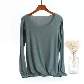 

2020 WOMEN Round neck long-sleeved t-shirt women's thin stretch slim bottoming shirt women's shirt