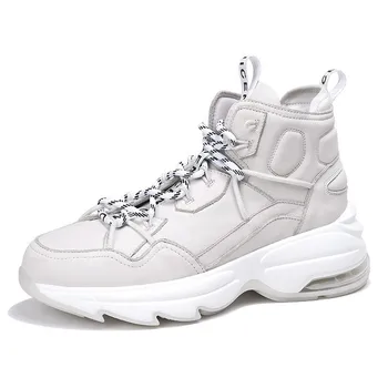 

High Quality Mens High Top Casual Genuine Leather Shoes Fashion Thick Platform Joggers Sneakers Lace Up Leather Trainers Shoes