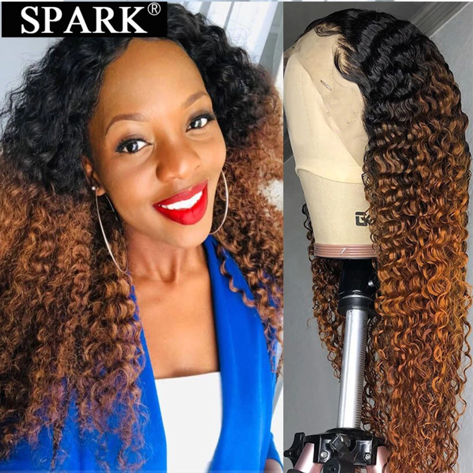 Spark Ombre Lace Front Human Hair Wigs Mongolian Afro Kinky Curly 28 30 inches Pre Plucked 4*4 & 13*4 Lace Frontal Wigs Remy