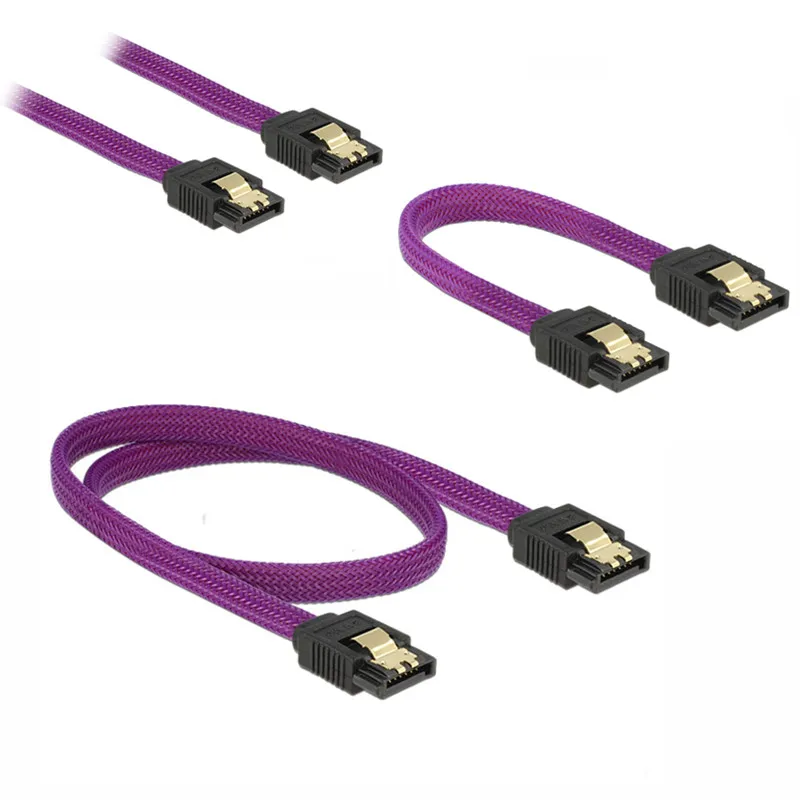 

SATA 3.0 7-pin data 6Gb/s cable straight to straight 180 degree SSD cable HDD hard disk data cable purple nylon sleeve cable