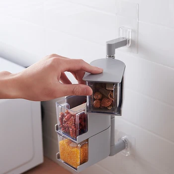 

Salt Sugar Spices Storage Hang Rotating Wall Seasoning Jar Box Condiment Shelf Closet Clothes Glass Mug Shelf Hanger