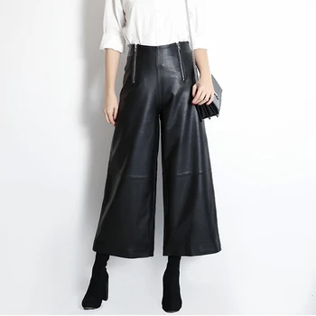 

Women Pants 100% Genuine Sheep Leather 2020 Fashion Real Genuine Sheep Leather Crop Jeans Trousers H719