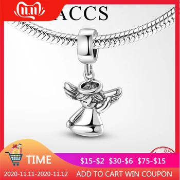 

New 925 Sterling Silver Halo angel girl Charms Pendant Fit Original LYNACCS Beads Bracelets Bangles Women Jewerly Making