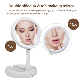 

Makeup Mirror LED Lighted Vanity Pocket Mirrors With light flexible 10X Magnifying Mirror Folding make up hand vanity mirrors