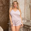 Comeondear Sleepwear Home Suit Summer V Neck Sexy Pyjamas Women Spaghetti Strap Loose Cami Top Shorts Pijama Satin Femme R80958 ► Photo 2/6