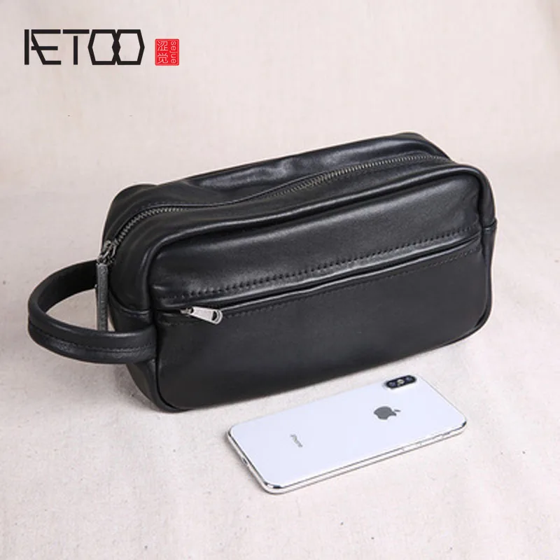 

BJYL Men's head layer leather business casual hand-picked bag, large-capacity soft leather hand bag, personality trend hand bag