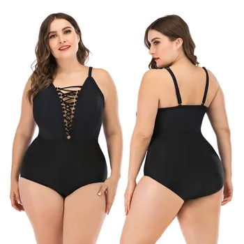 

plus size swimwear women one piece swimsuit 2020 solid black swimming swim bathing suits big size beachwwear wear larges size